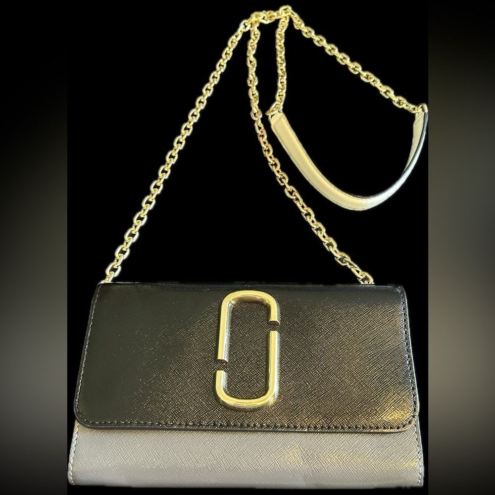 Marc Jacobs Stylish Black & Gray Women's Bag Wallet On Chain for Cards and Phone
